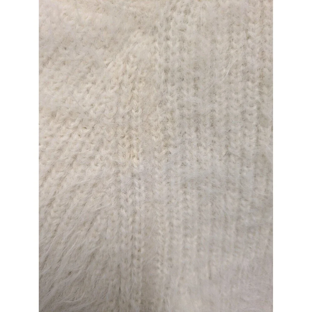 Anthropologie Knitted & Knotted White Ivory Eyelash Wool Cardigan sz M Cozy Chic